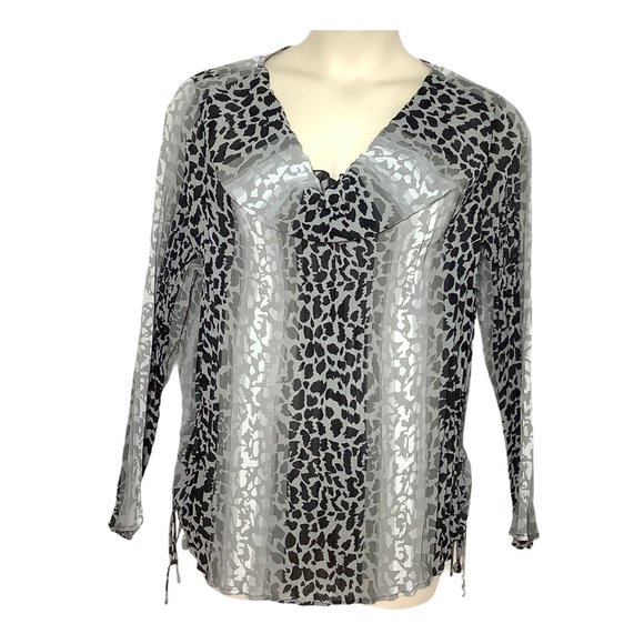 Lane Bryant Leopard Animal Print 18/20 Top Blouse Tunic Sheer Pleated Black - Picture 11 of 11